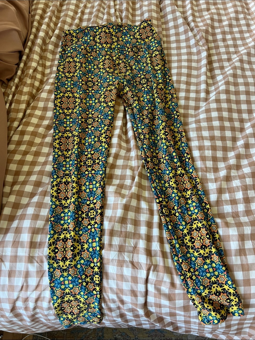 LuLaRoe Yellow & Blue Floral Tile Leggings